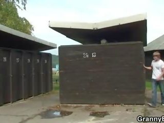 Busty blonde granny slammed in the public changing room